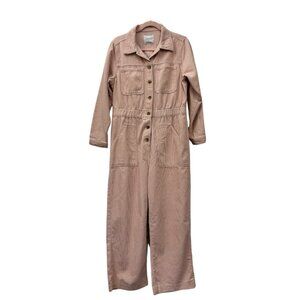Women’s Corduroy Utility Jumpsuit – Long Sleeve, Button-Up, Relaxed Fit Size L